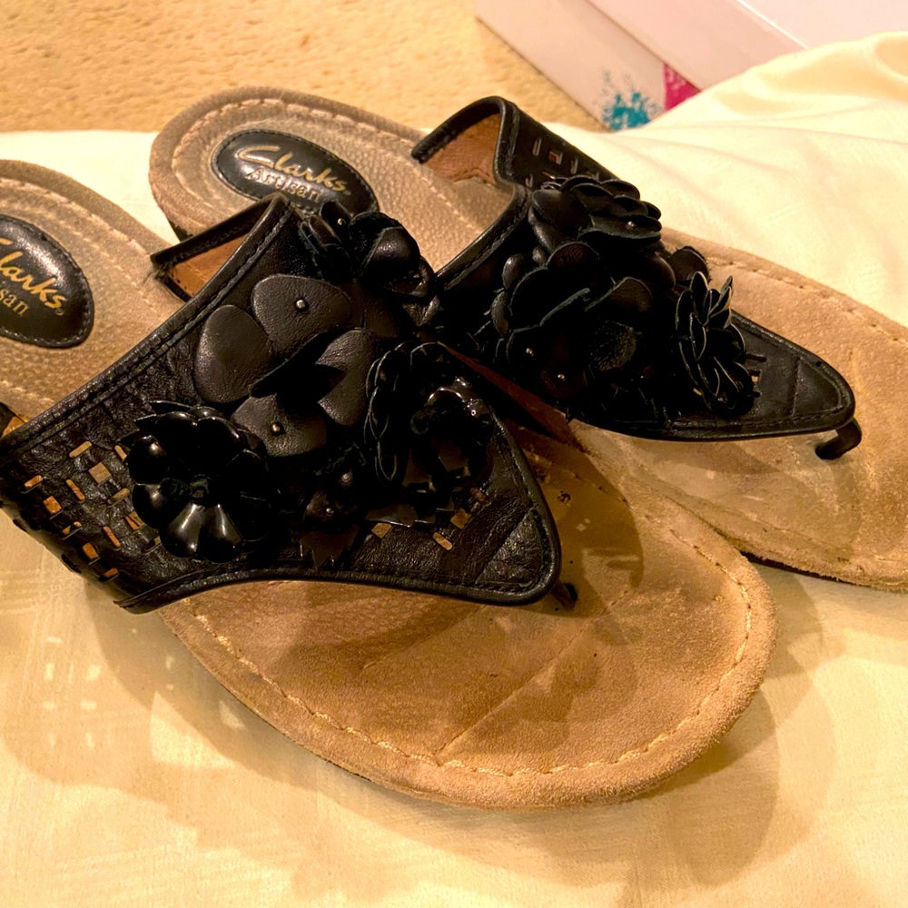 Clarks Black Leather Sandals, size 11